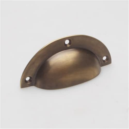 Castelion® Brass Antique Finish Drawer Pull 9.8cm (3.8in) | Solid Brass Cup Pull Handle for Cupboards and Furniture | Hand Polished and Unlacquered for Interior Use