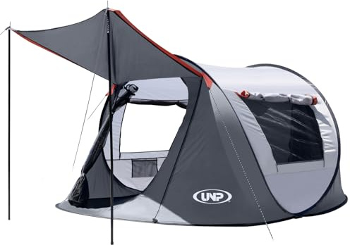UNP Pop-up-Zelt für 3 Personen, Instant-Campingzelt mit 2 Türen für Strandcamping, Wandern und Reisen mit Tragetasche (Grau)