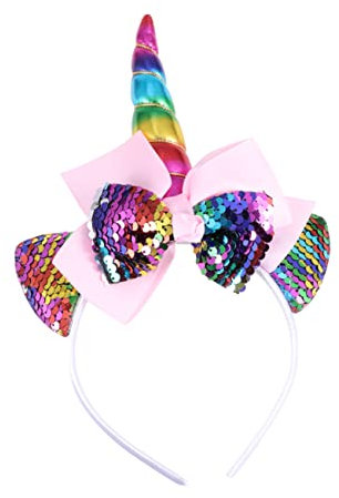 ifundom Pailletten Stirnband Horn Haarband Stirnband Mit Schleife Haarschmuck Aus Pailletten Glitzer Stirnband Haarband Aus Horn Kinder Haarreifen Halloween Baby Geburtstag Liefert