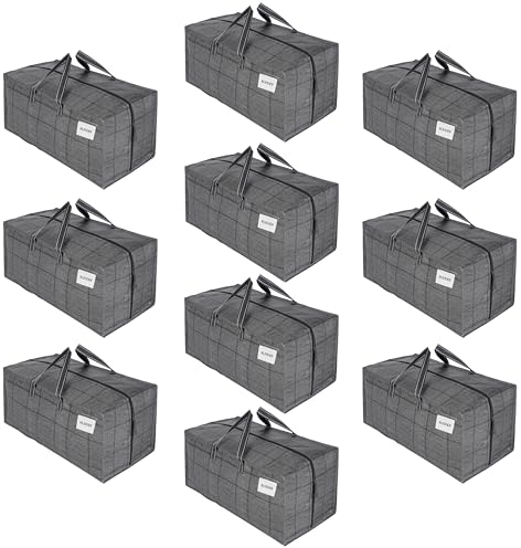 VENO Lot de 10 Sac Rangement Vêtements grand, Sacs Déménagement Pliable avec Sangles de Sac à Dos et Poignées Solides, Alternatives aux Cartons de Déménagement (Windowpane Noir, Lot de 10)