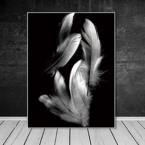 HTWLMM Moderne Schwarz-weiße Feder Leinwand Malerei Kunstdruck Bilder für Wohnzimmer Wandbilder Deko Schlafzimmer Modern Rahmenlos (20X30CM)