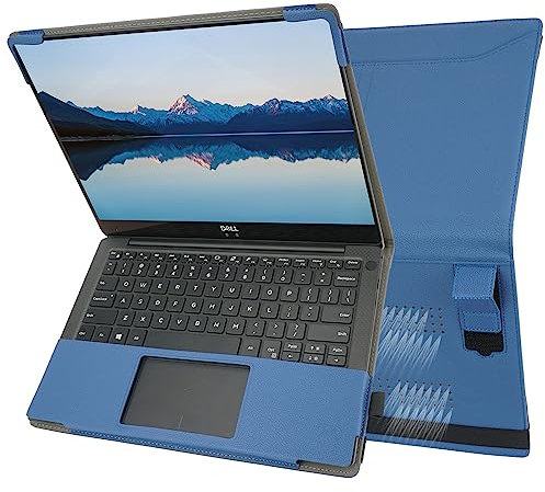 TYTX PU Leather Folio Book Cover Case Compatible for 2018~2022 13.3 Dell XPS 13 9370 9380 9305 7390 non-2-in-1 Notebook Computers ONLY, Protective Folio Book Cover with Vents and Stand Blue