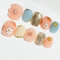 Sun&Beam Nails Handmade Press-on Short Squoval Round Pink Blue Gold Flower 3D Sweet Design Fashion False Nail Tips 10 Pcs Set (#100 S)