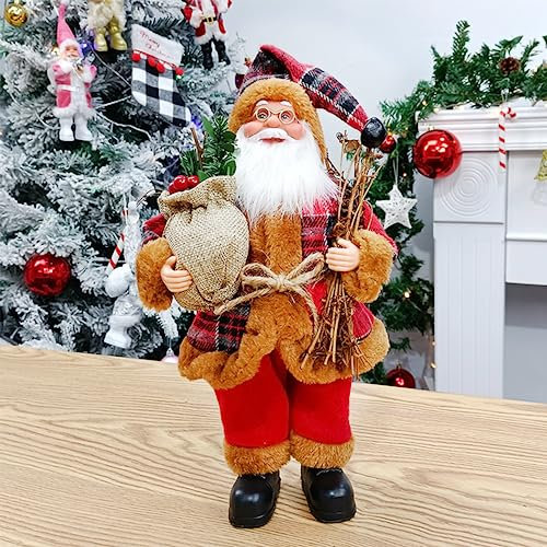 XFLYP Babbo Natale, Babbo Natale in Piedi Figura, Bambola di Babbo Natale, Babbo Natale Decorazioni per Ornamenti da Tavolo Festa di Natale, decorazione natalizia per casa, ufficio (Plaid rustico)