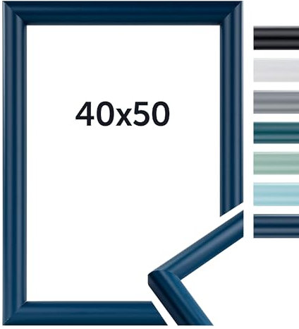 DÖRR Bilderrahmen Aqua - Moderne Farben - Klassischer Schlichter Rahmen - Kunstglas - Echt Holz - From Italy Dunkelblau 40x50