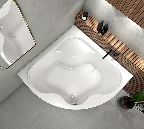 ECOLAM® Badewanne Eckwanne Eckbadewanne Acrylwanne SELMA 150 x 150 cm symmetrisch Acryl Sanitäracryl weiß Ablaufgarnitur Ab- und Überlauf Automatik Füße Silikon Qualitätswanne