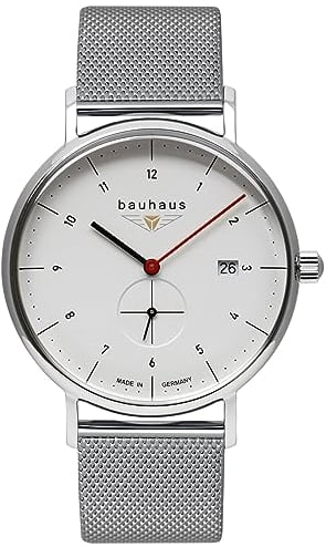 Bauhaus Herrenuhr mit Milanaiseband Quarz Datum dezentrale Sekunde Weiß/Silberfarben 2130M-1