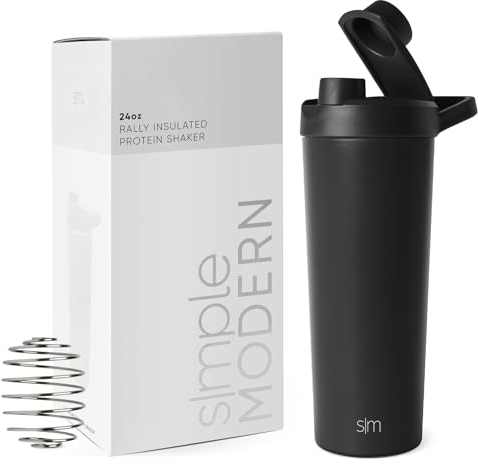 Simple Modern Shaker-Edelstahl-Flasche mit Ball | Metall-Isolierbecher für Proteinshakes, Shakes und Pre-Workout-Getränke | Rally | 710ml | Midnight Black