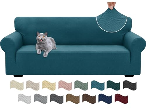 Ystyle Stretch Sofa Überzug 3 Sitzer, Sofabezug rutschfest Mit Armlehne, Elastische Couch Überzug Jacquard, Universal Sofa Cover Moderne, Sofaschoner Hund Katze Für Wohnzimmer, Türkis