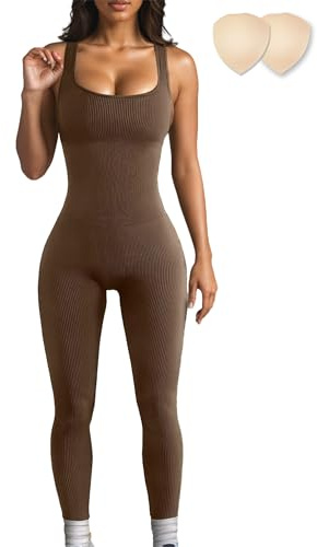 Merlvida Sport Jumpsuits für Damen Elastischer Figurformender Jumpsuit Damen Eng Nahtloser Bodysuit Bauchweg Overall Workout Body Einteiler Sportanzug
