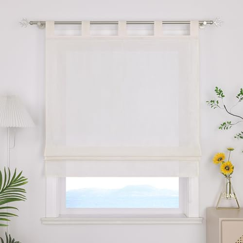 ESLIR Raffrollo mit Schlaufen Uni Gardinen Küche Blickdicht Raffgardinen Wohnzimmer Bändchenrollo für Fenster ohne Bohren Beige BxH 140x140cm 1 Stück