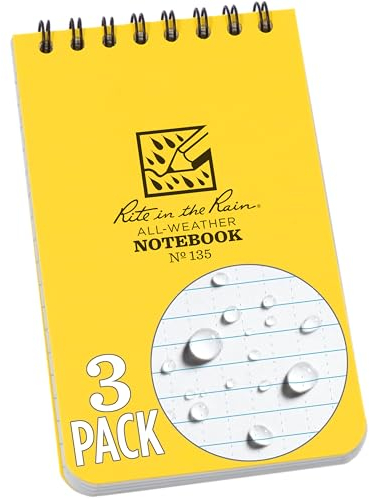 Rite in the Rain Wetterfestes Spiralnotizbuch, 7,6 x 12,7 cm, gelber Einband, Universalmuster, 3 Stück (Nr. 135-3X)