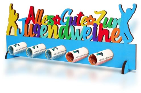 WEDNOK Jugendweihe Geldgeschenke Holz Endlich Erwachsen Aufsteller Bunte Jugendweihe Geld Geschenke für Junge Mädchen Erwachsene Partyfeiern