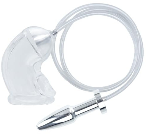 GeRRiT Silikon Penis Sleeve mit Edelstahl Hohl Analplug Penis Plug Katheter Set Urinal Piss Trichter Einlauf Analdusche Penishülle Bondage SM Keuschheit Sexspielzeug für Männer Paare