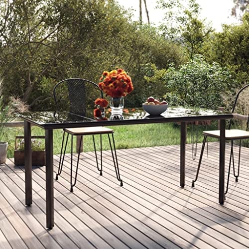 RAUGAJ Schöner Outdoor-Tisch, Gartentisch, Esstisch, 160 x 80 x 74 cm, Stahl und gehärtetes Glas, Schwarz