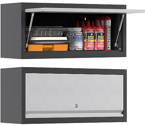 SUPEER Armario de pared de metal con puerta abatible, armario de pared para garaje, taller, cocina, tamaño 35 x 66 x 30 cm