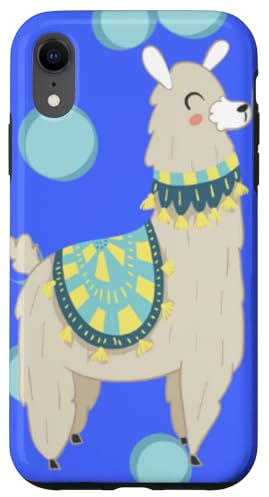 Süßes graues Lama auf einem sprudelnden blauen Hintergrund Hülle für iPhone XR