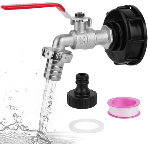 HOTUT IBC Serbatoio Acqua 1000L Accessori, Rubinetto IBC 3/4 Pollici, Adattatore per Serbatoio IBC in Ottone Adattatore IBC, Rubinetto per Cisterna per Serbatoi di Pioggia IBC, Giardino