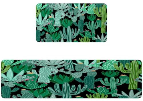 VAPOKF 2 tappetini da cucina con piante di cactus verdi, antiscivolo, lavabili, assorbenti, per cucina, corridoio, lavanderia