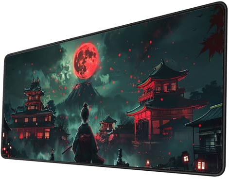Gaming Mauspad XXL 1200x400x3mm, Blauer Samurai Mousepad mit Vernähte Kanten, Wetterfest Anti-Rutsch Mouse Pad, Groß Schreibtischunterlage für PC, Laptop Verbessert Präzision und Geschwindigkeit