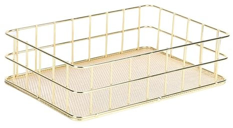 Jwthee Wire Baskets, Metal Storage Baskets Wire Mesh Organizer Basket Golden Metal Wire Cabinet Organizer Gold Basket for Entryway, Bedroom, Bathroom 17 x 12 x 6cm / 6.7 x 4.7 x 2.4in