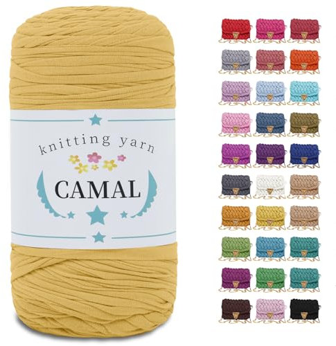 CAMAL Fettuccia per Borse a Uncinetto, 400g x 120m Filato Grosso per Borse Uncinetto Elastico Filo Grosso Fettuccia per Borse, Artigianato, Decorazioni Casa (Giallo)