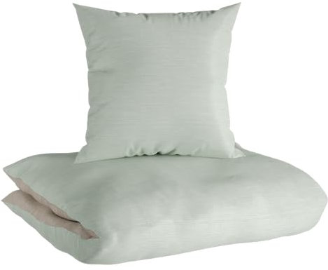 Carpe Sonno® Baumwoll Bettwäsche 135x200 | Wende-Bettwäsche Grün Taupe | Renforce Bettbezug 135 x 200 | Duvet Cover 135x200 | Bettwäsche-Set auch als Allergiker Bettwäsche Baumwolle geeignet