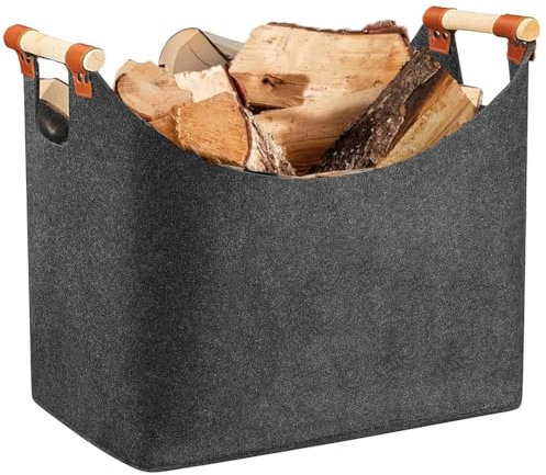 Extra Large Wood Log Baskets for Fireplaces - Foldable Fire Basket with Reinforced Handles for Indoor Wood Burner