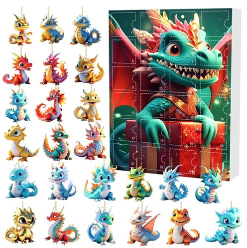 Drachen Adventskalender 2025, Adventskalender Kinder, Niedlicher Hund Adventskalender 2025, Einzigartiger Adventskalender, 24 Tage Weihnachten Countdown Kalender 2025
