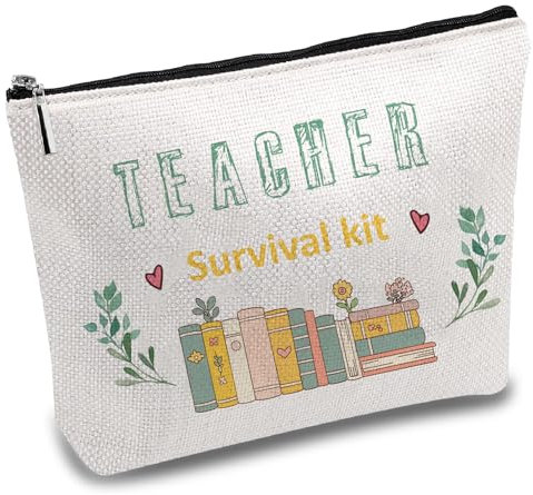 CREATCABIN Survival Kit Für Lehrer Make Up Taschen Kosmetiktasche Segeltuch Vielseitig Einsetzbar Buntes Federmäppchen Reißverschlusstaschen Kulturbeutel Reisetasche Geldbörse Für Frauen 25x18cm