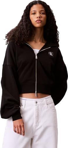 Calvin Klein Damen Sweatshirt mit Reißverschluss French Terry Badge Logo aus Baumwolle