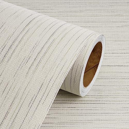 Livelynine Peel and Stick Textured Wallpaper Beige Cream 40CMx5M Thick Faux Grass Cloth Stick on Wallpaper for Bedroom Bathroom Wall Paper Waterproof Tan Sticky Back Plastic Roll for Furniture