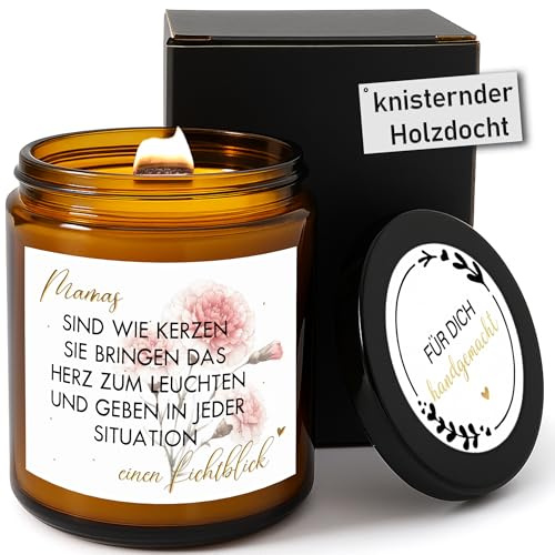 Knisternde Duftkerze mit Knisterndem Holzdocht | Handgemachte Sojawachskerze | Geschenkkerze für Mama | Duftrichtung Apfel & Zimt | Liebevolles Muttertagsgeschenk