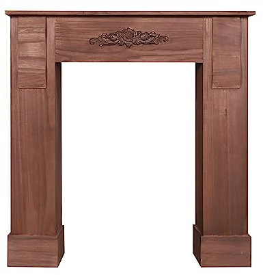 Vintage Shabby Chic Kaminumrandung aus Holz mit Blumendekor Kaminsims Kaminumrandung für Wohnzimmer braun 98 x 97 x 22,5 cm (HxBxT) Art. RE4447