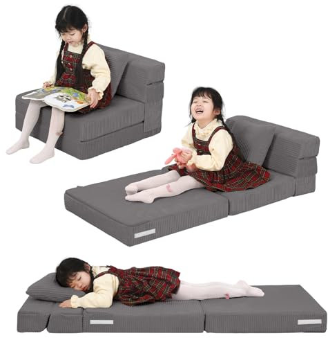 MeMoreCool Cord Spielsofa Kindersofa, Glow-Kinder Sofa, Kinder-Klappsofa, Flip-Sofa Kindercouch, Z-Bett, kindersofa ausklappbar, Bodenbett, Klappcouch für Spielzimmer, Anthrazit