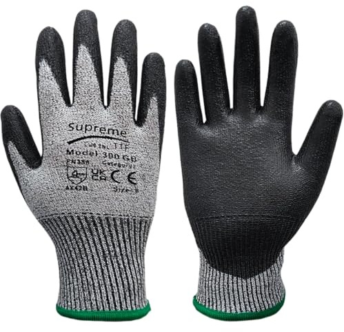 6 Pairs Cut Resistant Gloves Anti Cut Hand Safety Gloves, Kitchen tool Handling Protective Glove Level 3 CUT Protection PU Coated Palm & Fingertips Construction Gardening Automotive (Large [Size 9])