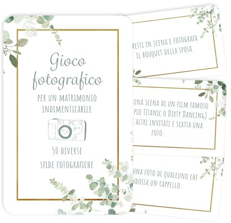 JEKA Gioco Fotografico per Matrimonio, 50 sfide fotografiche per Il Vostro Matrimonio, Divertente Gioco per Gli invitati, Sfida Fotografica per Gli Ospiti, Gioco per Il Matrimonio Perfetto