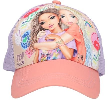 Depesche 13511 TOPModel Girl Power - Bedruckte Cap in Beige, mit Model Motiv und bunten Batches, Kinder-Mütze mit Netz und Größenverstellung