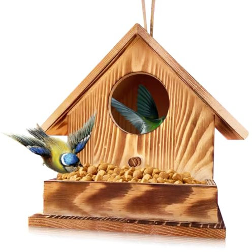 Nichoir Oiseaux Exterieur a Suspendre,Cabane Oiseaux en Bois,Maison D’Oiseau Sauvage,Nid Oiseau Canari,Nichoir Exterieur Refuge d'hiver,pour Jardin Rouge Gorge Mesange (B, 17.2x17.2x17.2CM)