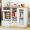 Carrito de Cocina con Ruedas Plegable, Isla de Cocina Móvil Grande con Puertas Corredizas de Vidrio Templado, Botellero, 2 Cajones y Estantes Ajustables, 112x46x91 cm