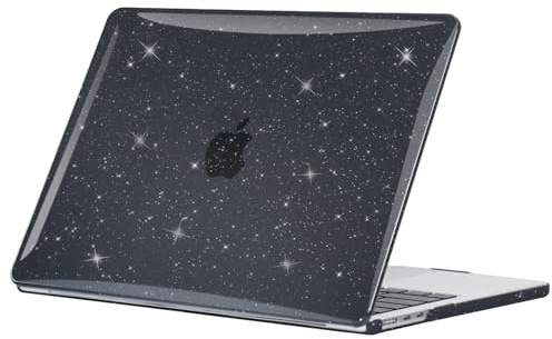 EooCoo Compatibile con Cover MacBook Air 13 M4 M3 M2 2025 2024 2022 Custodia Rigida per Mac Book Air 13,6 Pollici A3240 A3113 A2681 con Touch ID, Traslucido Macair Laptop PC Case - Brillantini Nero