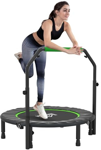 HOMCOM Trampolín de Fitness Adultos Ø102 cm Plegable Negro y Verde