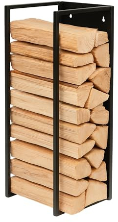 Relaxdays Firewood Holder, Wall Mounted, HWD: 75 x 25 x 25 cm, Logs, Powder Coated, Steel, Wood Storage, Black