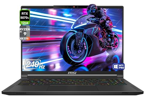 msi Stealth A16 AI+ Gaming Laptop, AMD Ryzen AI 9 HX-370, 32 GB LPDDR5x RAM, 2 TB PCIe SSD, 16 QHD+ (2560x1600) 240Hz, Nvidia G-Force RTX 5070 Ti, tastiera retroilluminata RGB, W11 Pro, Core Black
