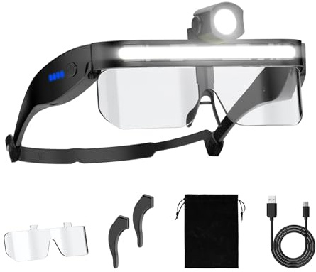 Smiling Shark Gafas Linterna Frontal, Linterna Frontal LED con Gafas - Doble luz & Foco Ajustable 5 Modos & Desmontable, Glasses Headlamp Recargable Para Camping Leer Pesca Manualidades