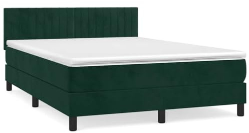 HFXHIJXQ Lit à sommier tapissier en velours, vert foncé, 140 x 200 cm, avec tête de lit réglable en hauteur et matelas à ressorts ensachés de 20 cm, pour chambre à coucher, chambre d'amis