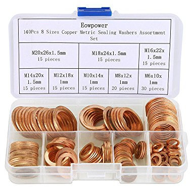 Eowpower 140 Pieces 8 Sizes Copper Metric Sealing Washers Assortment Set