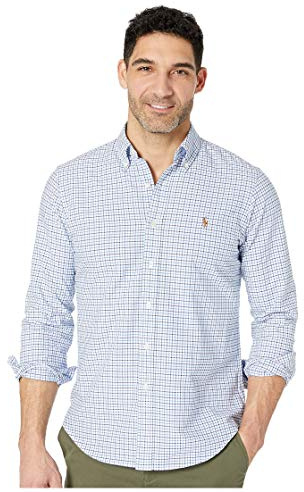 Polo Ralph Lauren Mens Classic Fit Garment-Dyed Oxford Shirt, Blue/White, XXL