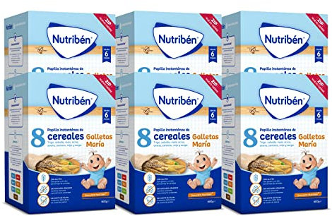 Nutribén Papilla 8 Cereales con Galletas María, 3600g, Sin azúcares añadidos, Sin Aceite de Palma, Alimento para Bebés, desde los 6 Meses, Pack de 6 x 600g