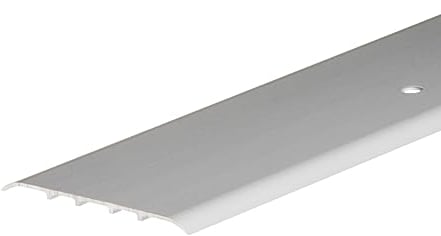 Barra di protezione in alluminio, 1 metro, larghezza 80 mm, soglia della porta, profilo di transizione piatto, ovale, guida di transizione con perni di fissaggio, argento – CEZAR